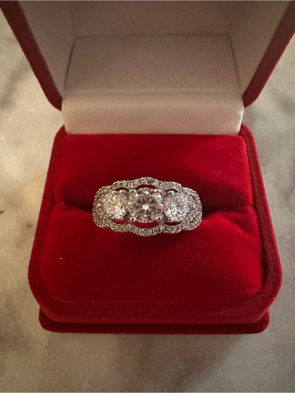 Sterling Silver 925 Three-Stone CZs  Sparkling Ring
